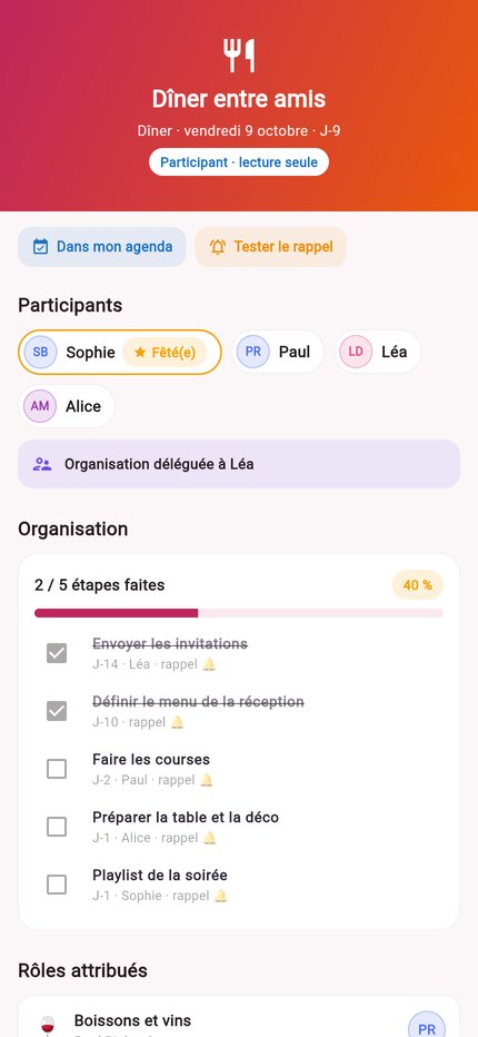 Organisation d'un événement