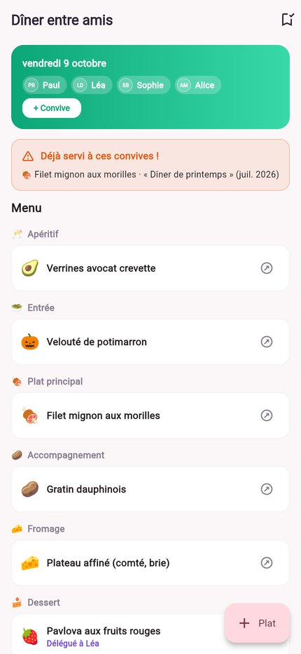 Réception et menu
